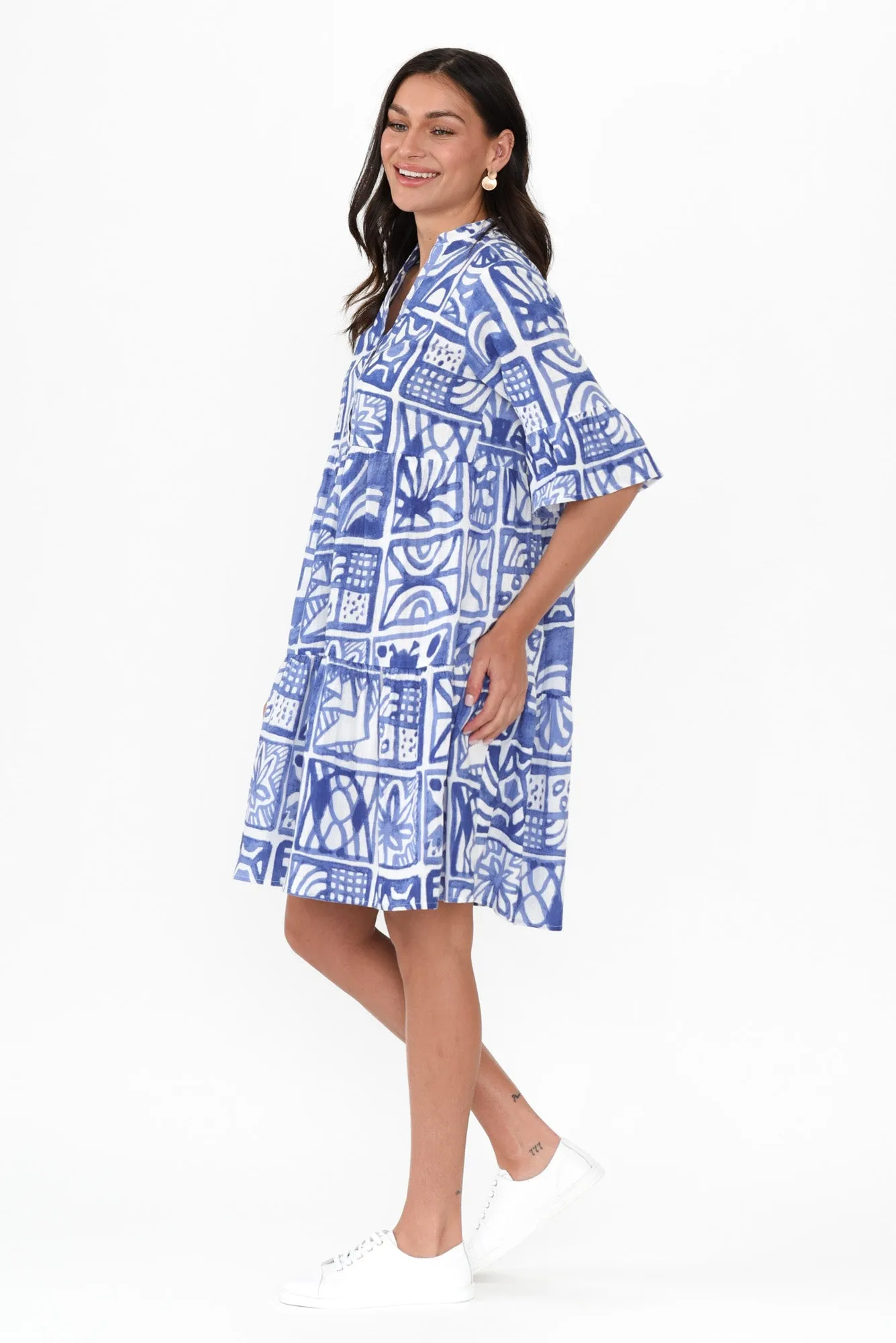 Senna Blue Mosaic Cotton Dress