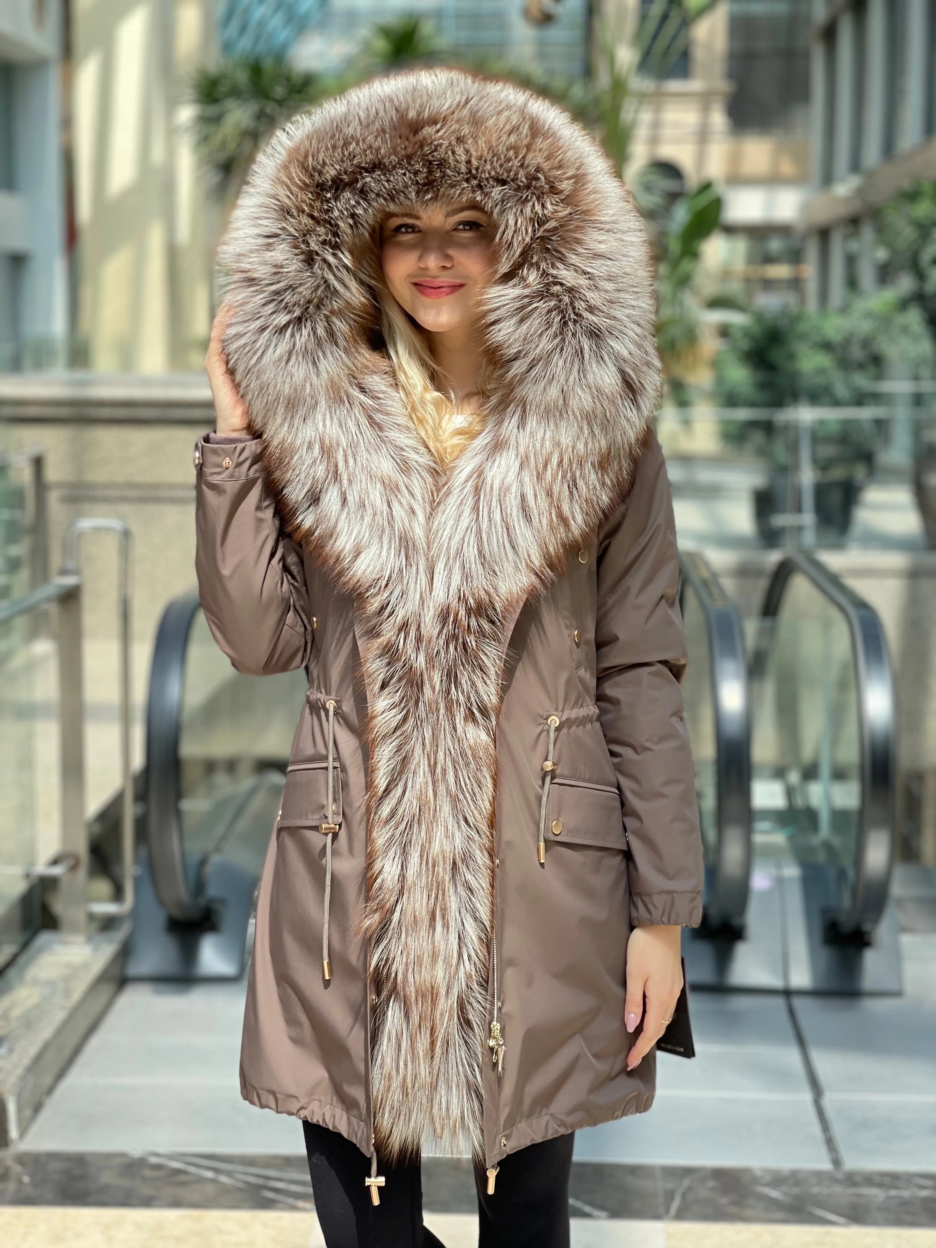 Silver Fox Fur Trim Rabbit Fur Insulated Parka