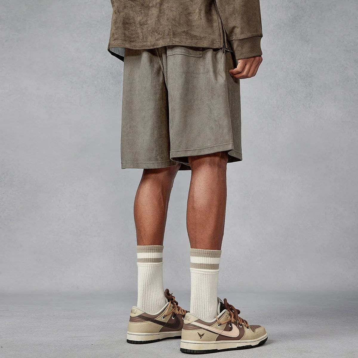 Slouch Drape Suede Brown Pull On Shorts