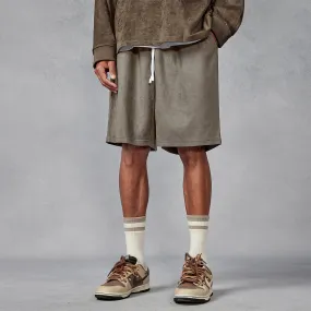 Slouch Drape Suede Brown Pull On Shorts