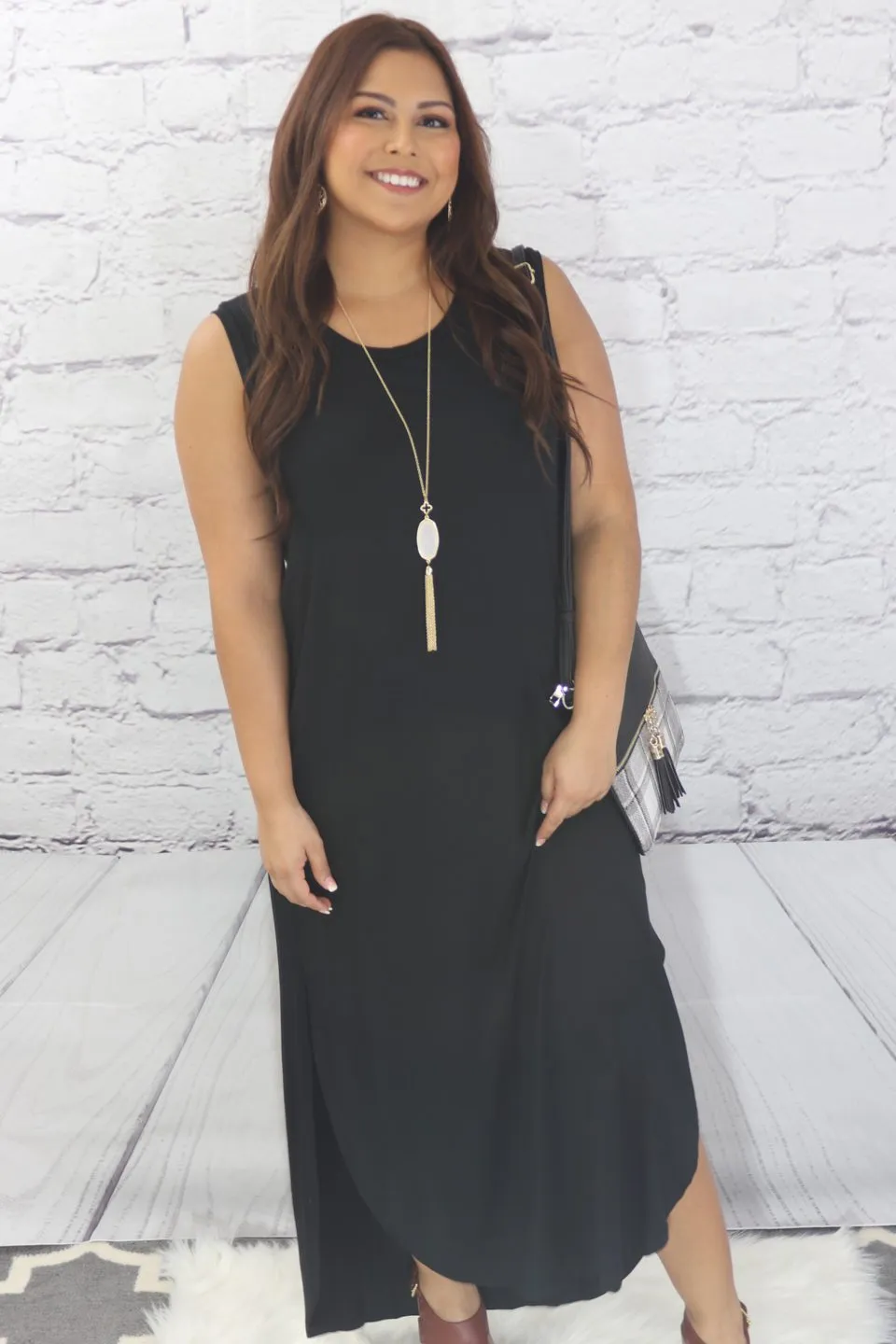 Solid Maxi Dress With Side Slits