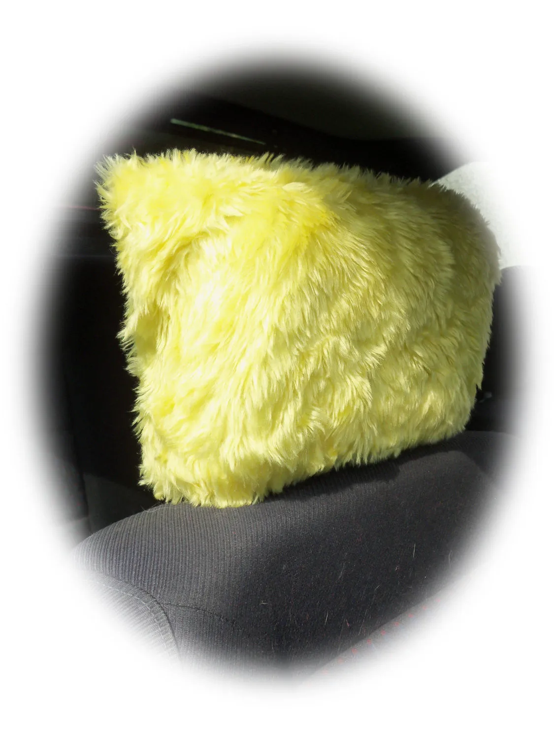 Sunshine yellow faux fur fuzzy car headrest covers