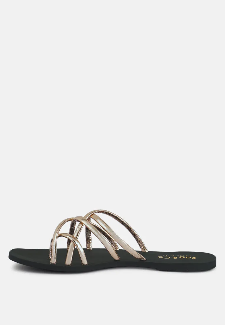 SWEETIN Rose Gold Strappy Flat Slip On Sandals