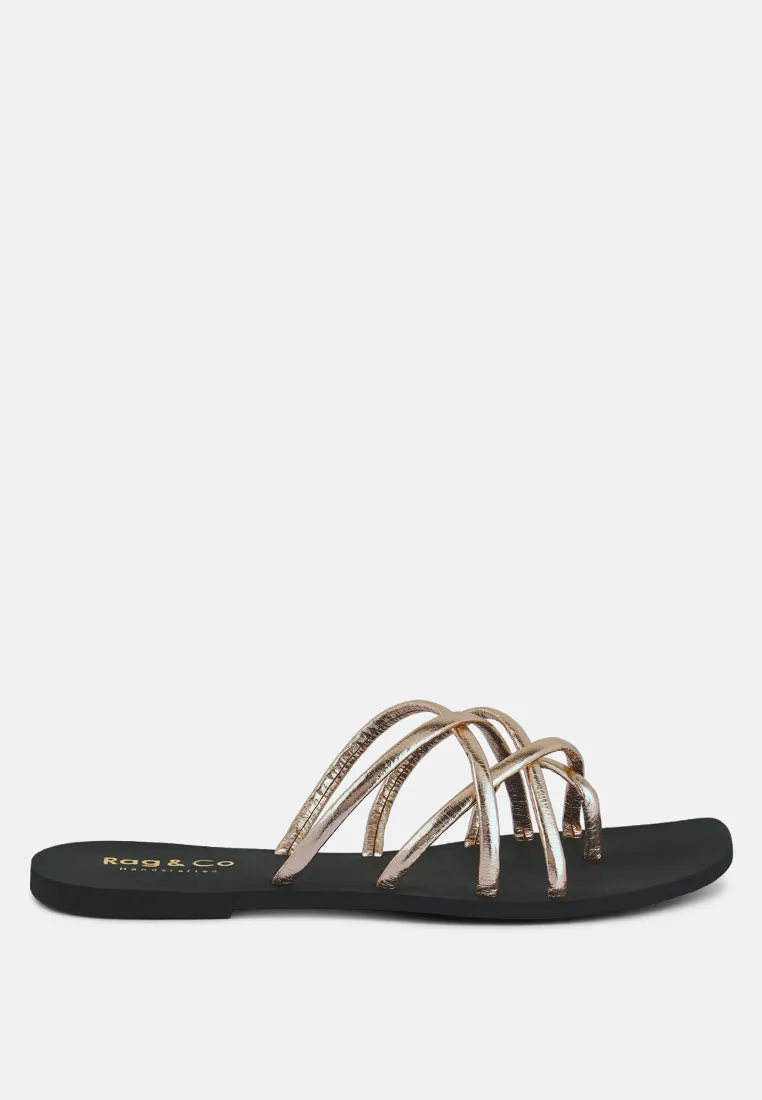 SWEETIN Rose Gold Strappy Flat Slip On Sandals