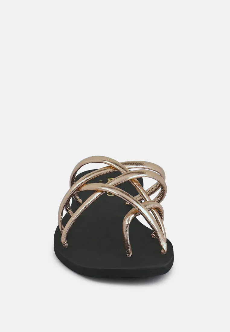 SWEETIN Rose Gold Strappy Flat Slip On Sandals