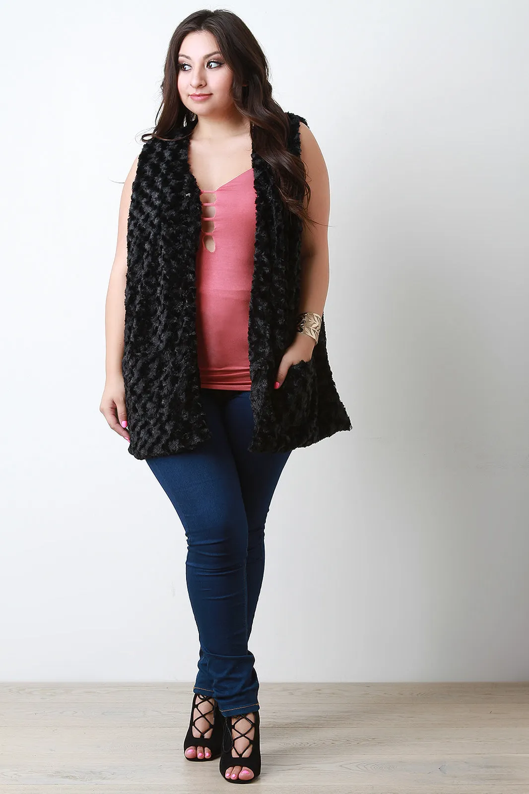 Swirled Faux Fur Vest