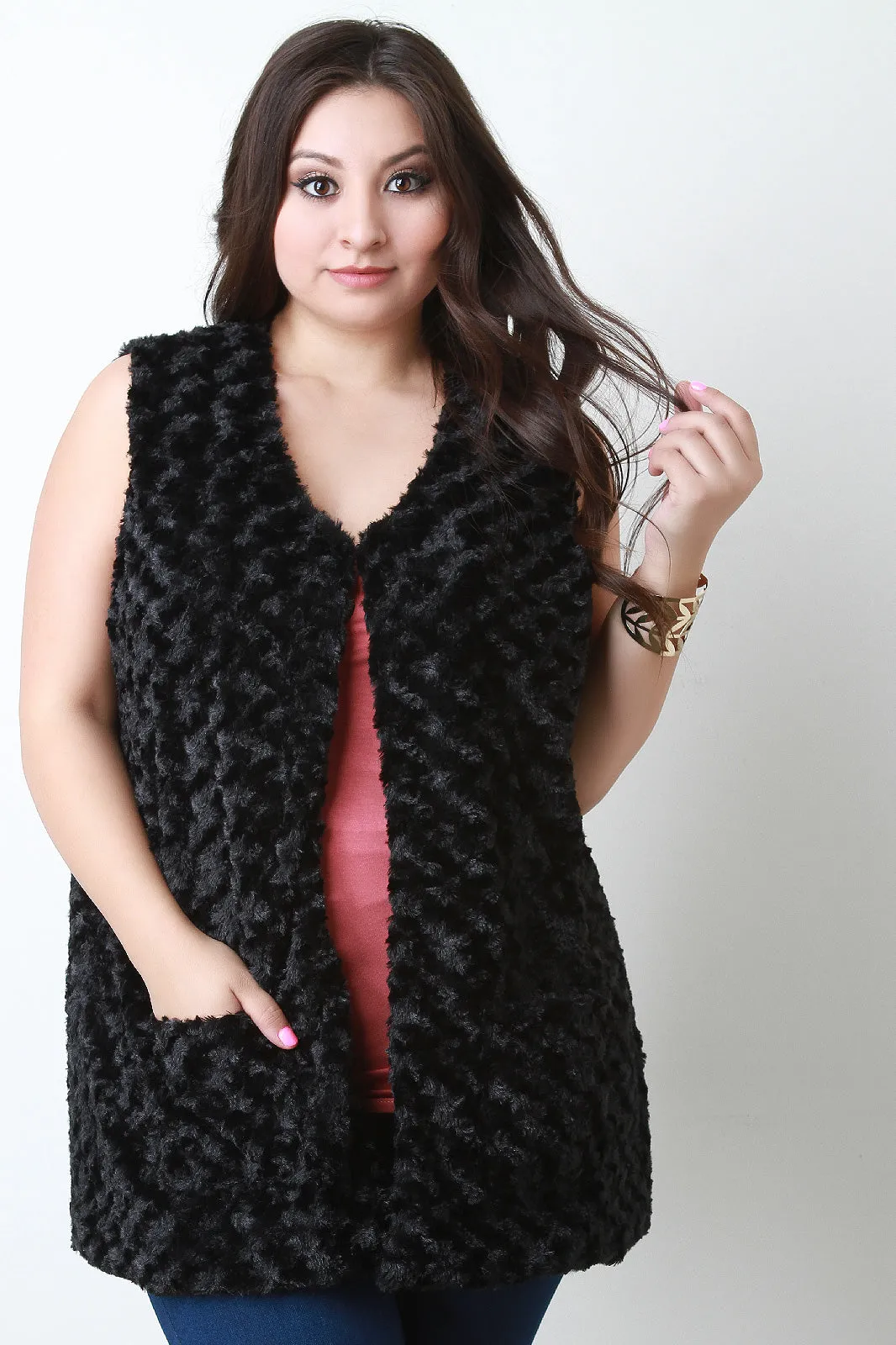 Swirled Faux Fur Vest