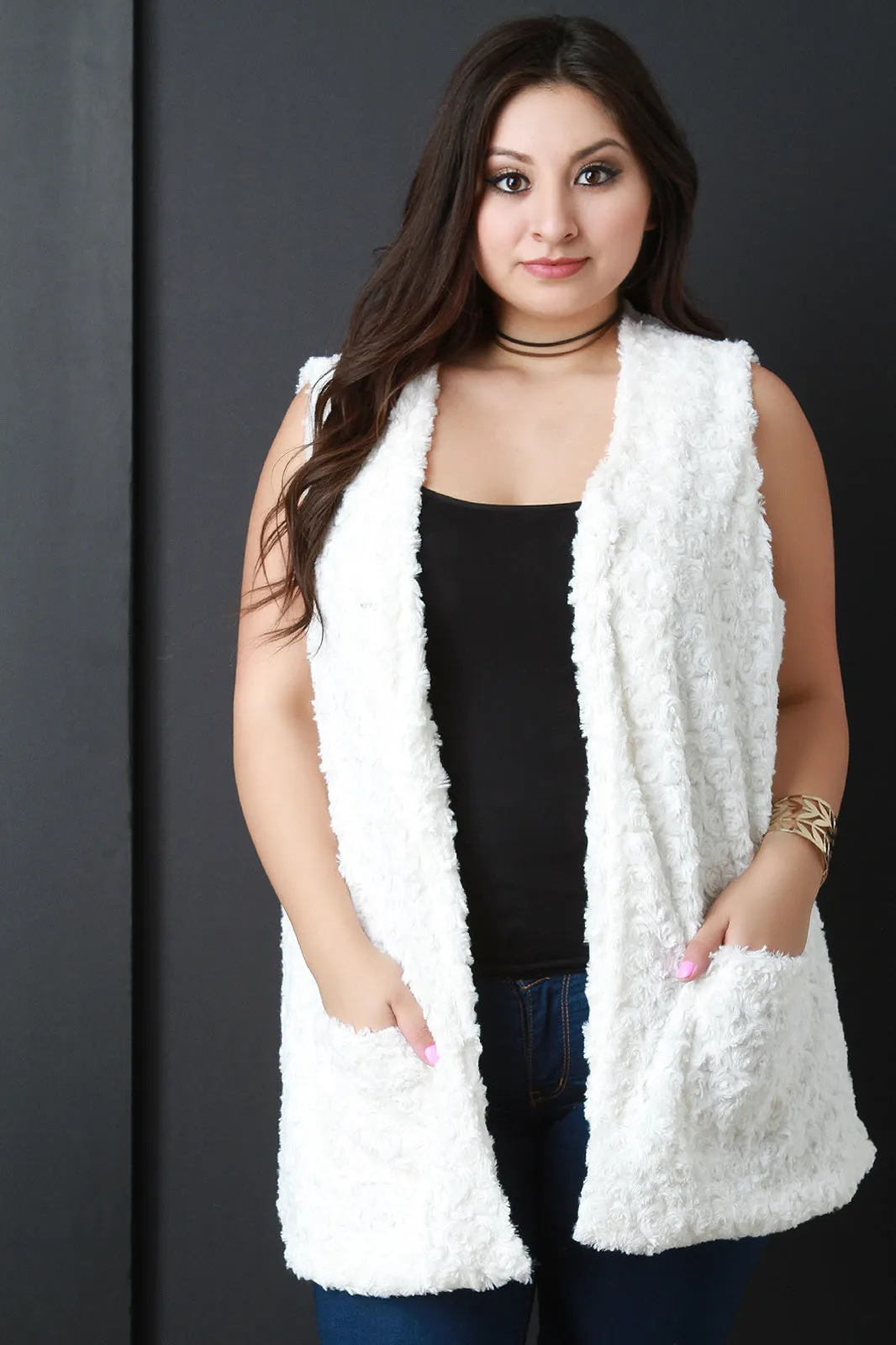 Swirled Faux Fur Vest