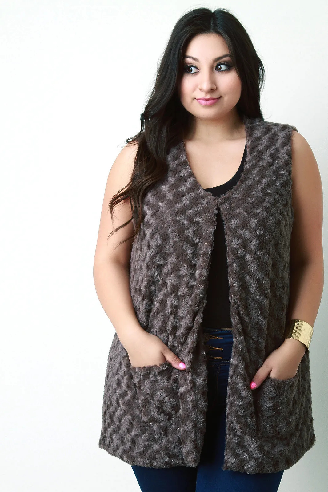 Swirled Faux Fur Vest