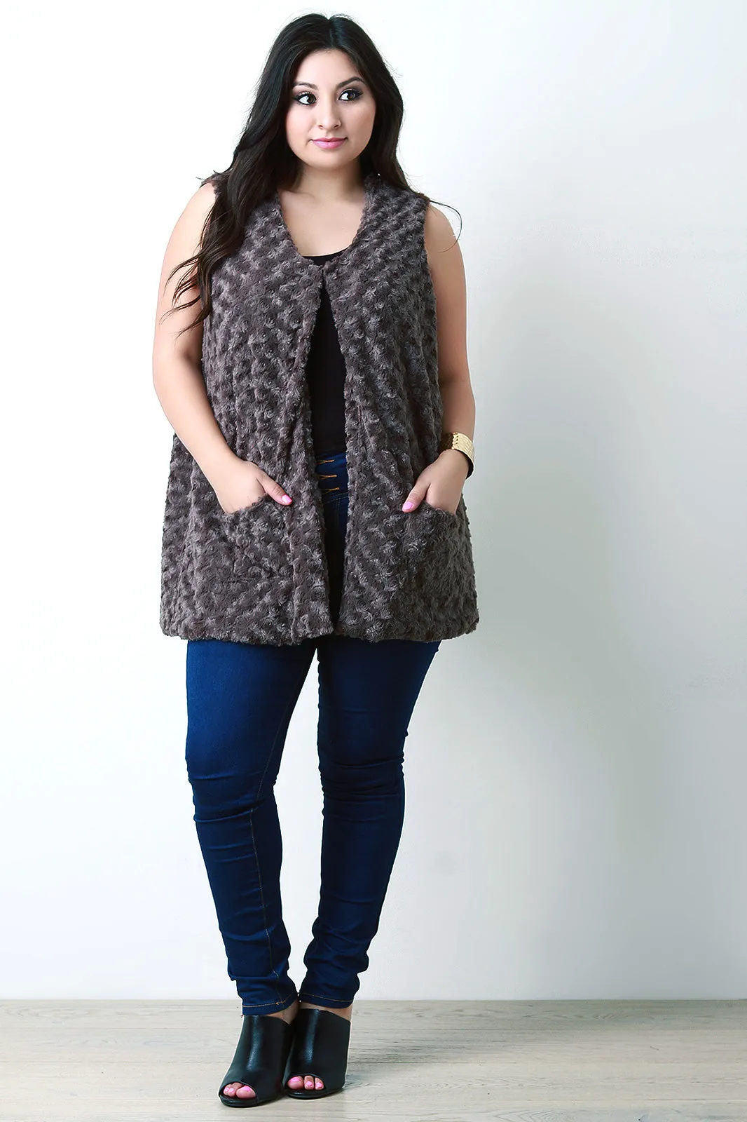 Swirled Faux Fur Vest