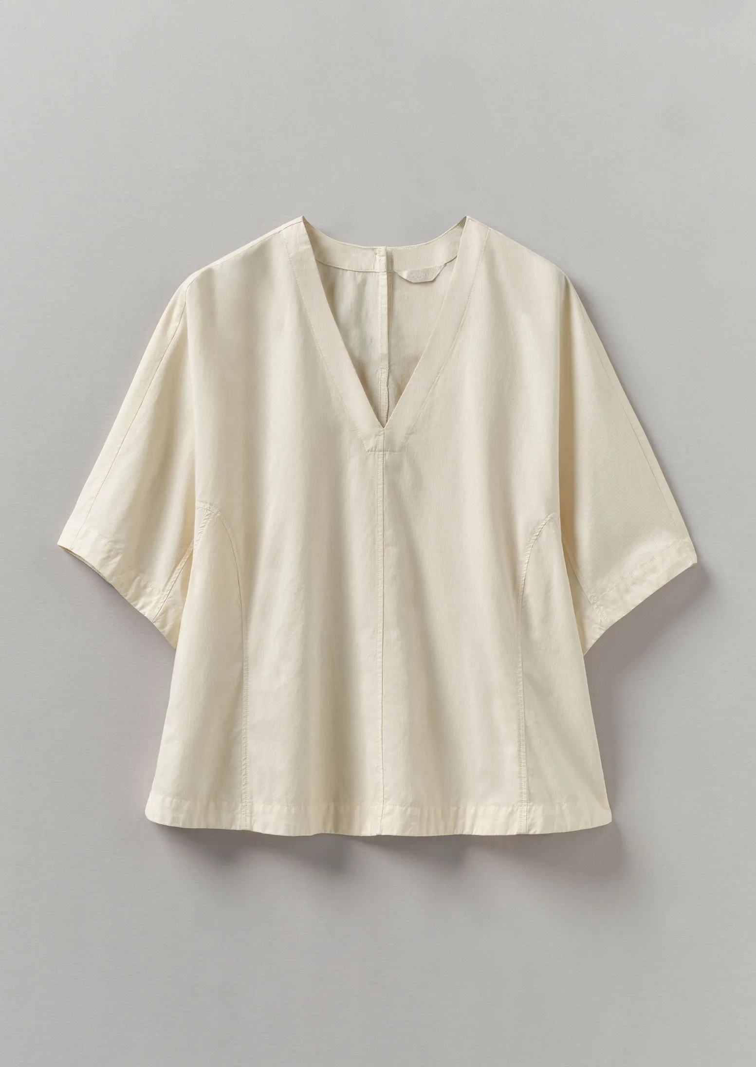 Textured Cotton Poplin V-Neck Top | Ecru