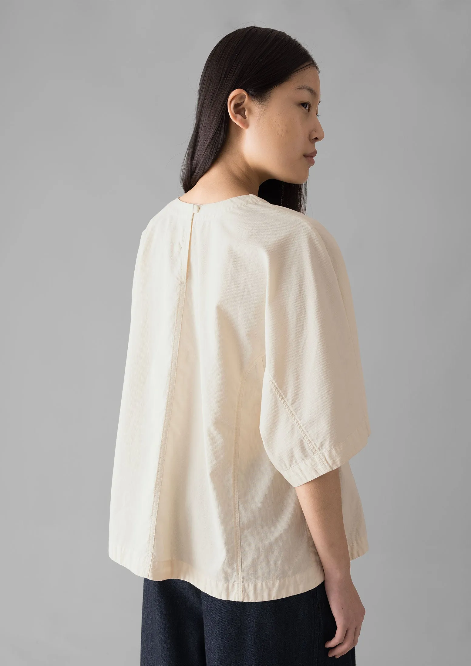 Textured Cotton Poplin V-Neck Top | Ecru