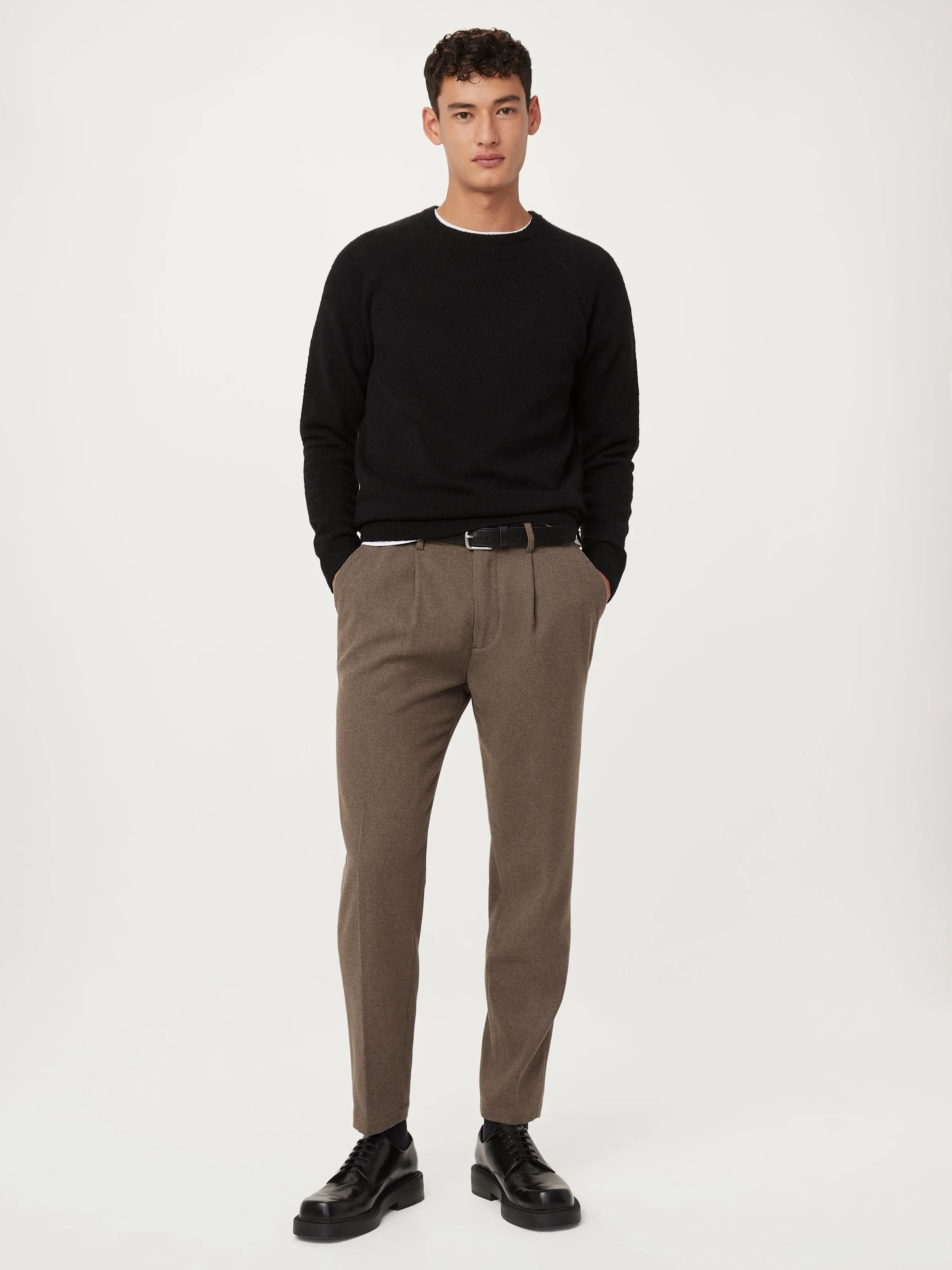 The Jamie Wool Pleated Pant in Brown