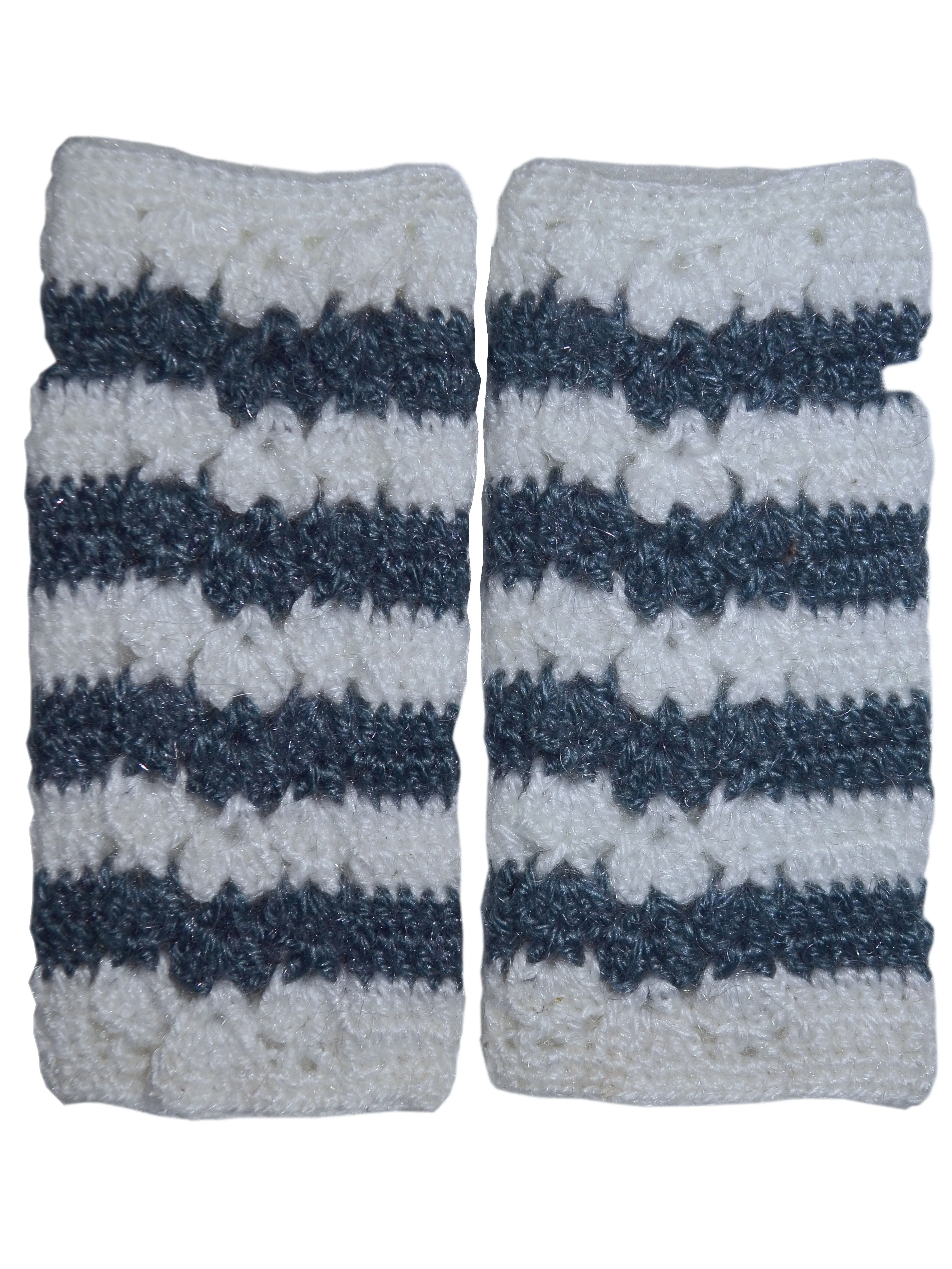 Unique Fingerless Woollen Long Knitted Arm Warmer White and Grey Combi Winter Gloves