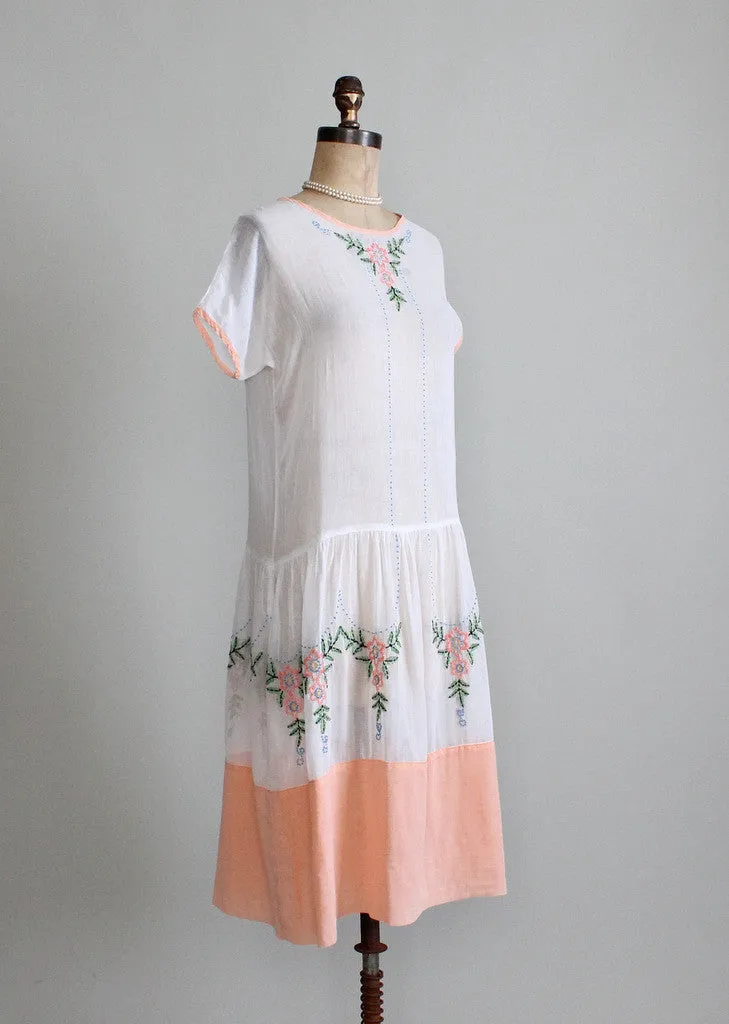 Vintage 1920s Embroidered Cotton Lawn Dress