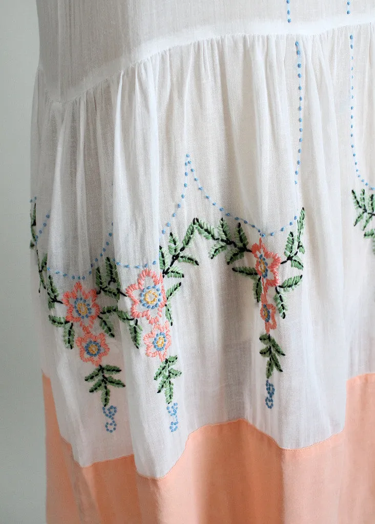 Vintage 1920s Embroidered Cotton Lawn Dress