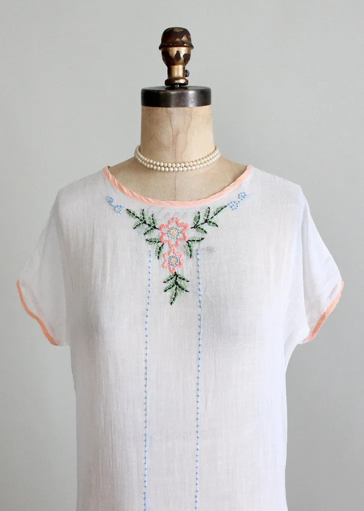 Vintage 1920s Embroidered Cotton Lawn Dress