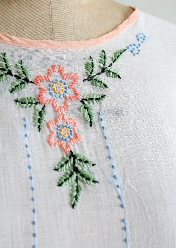 Vintage 1920s Embroidered Cotton Lawn Dress