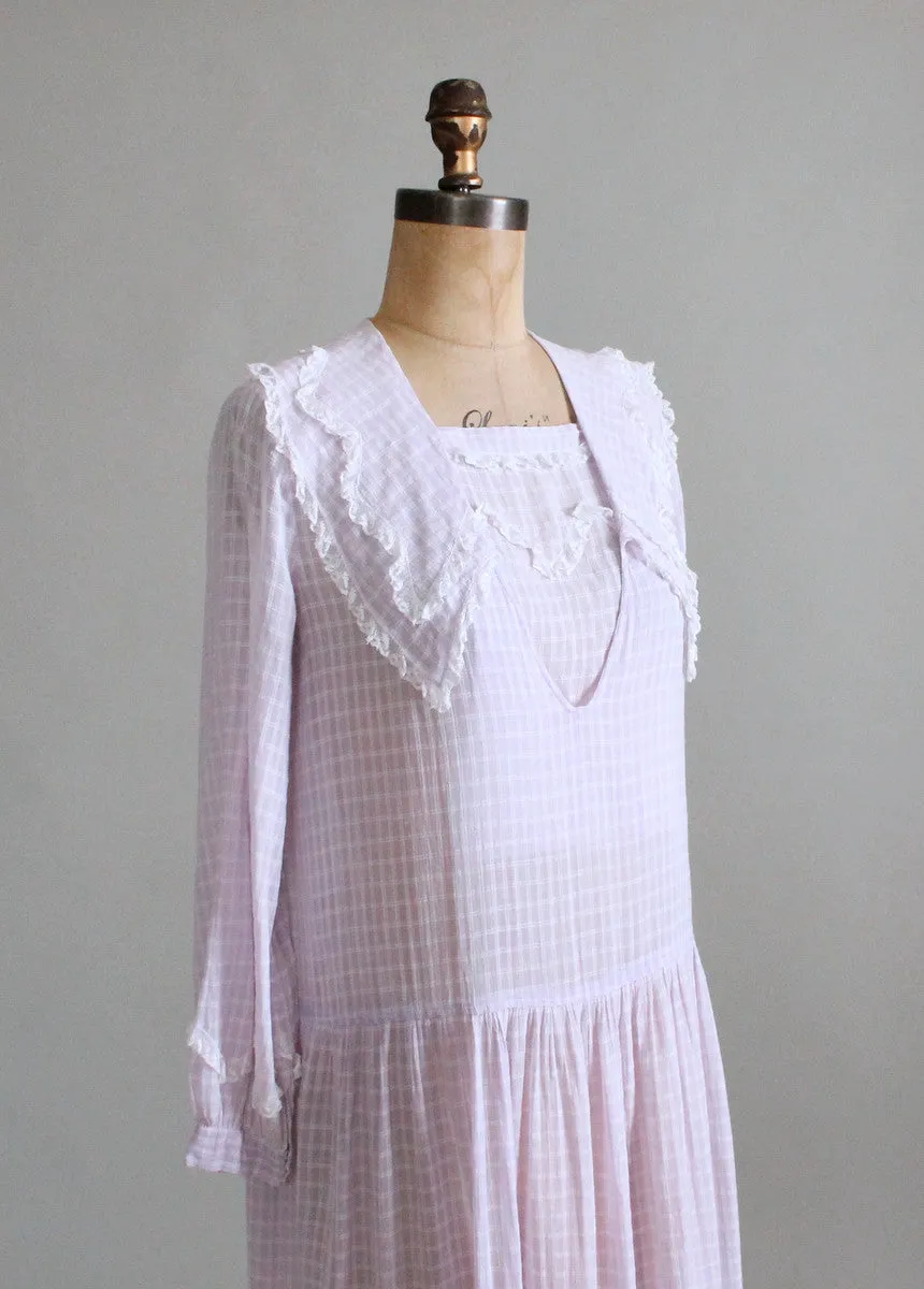 Vintage 1920s Lavender Cotton Organdy Day Dress