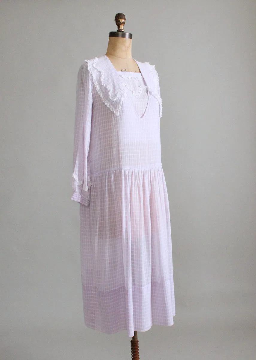 Vintage 1920s Lavender Cotton Organdy Day Dress