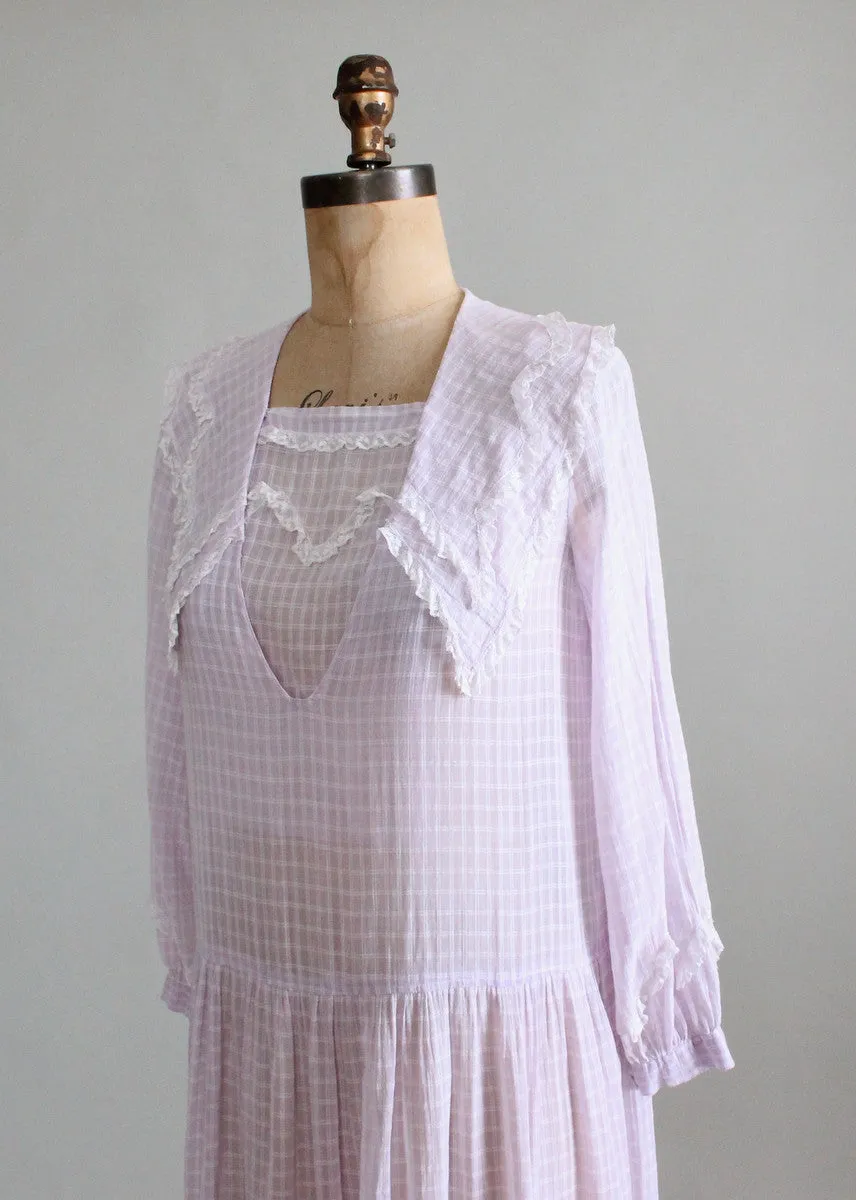 Vintage 1920s Lavender Cotton Organdy Day Dress