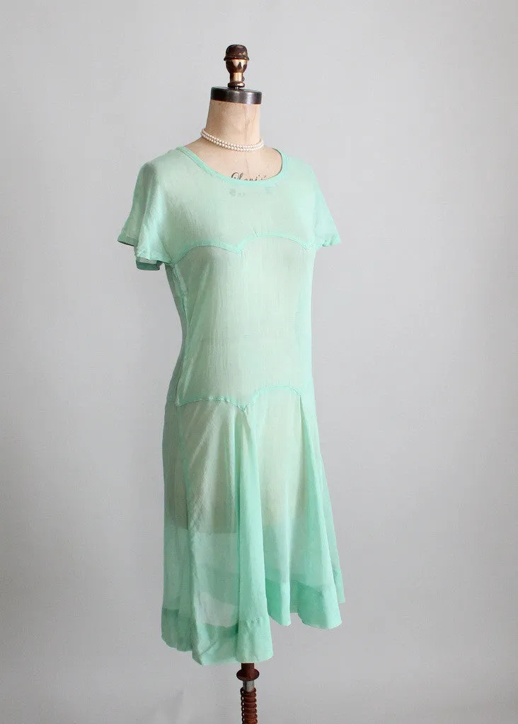 Vintage 1920s Mint Green Cotton Day Dress