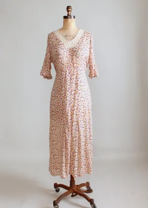 Vintage 1930s Daisy Garden Floral Cotton Day Dress