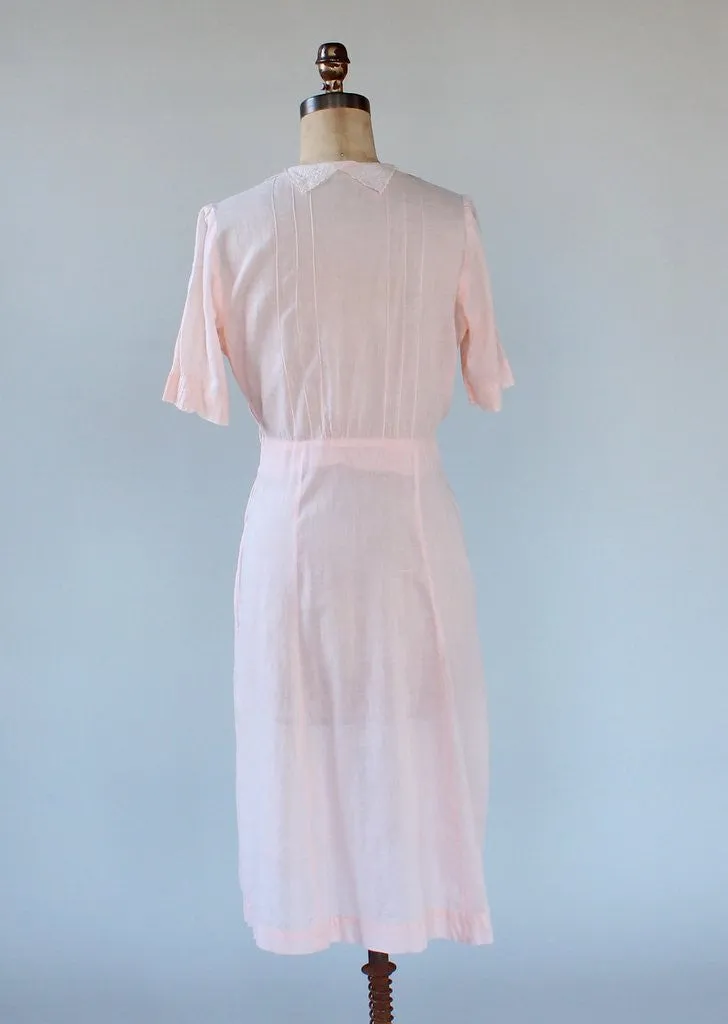 Vintage 1930s Embroidered Cotton Summer Day Dress