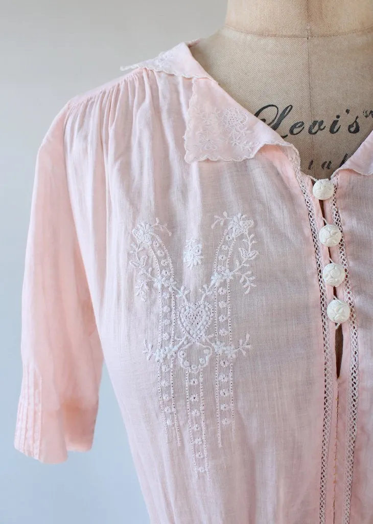 Vintage 1930s Embroidered Cotton Summer Day Dress