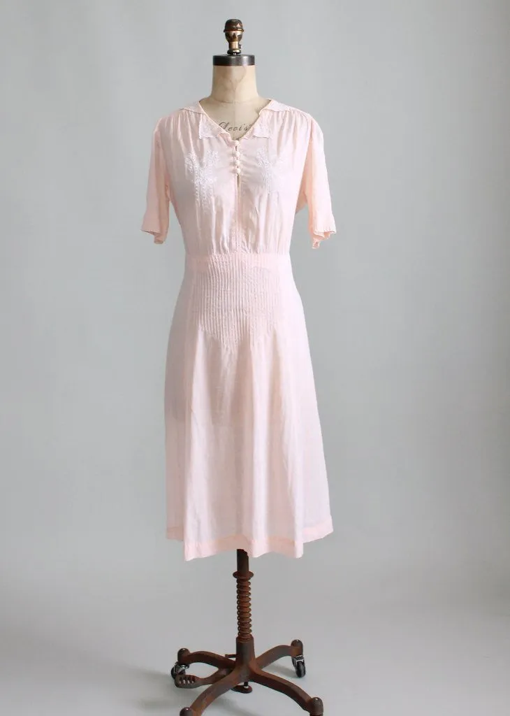 Vintage 1930s Embroidered Cotton Summer Day Dress