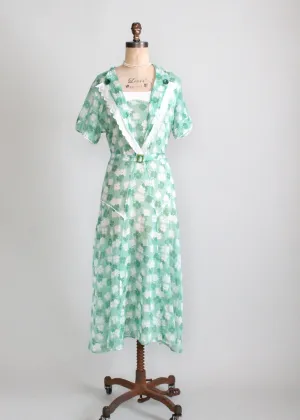 Vintage 1930s Green Floral Cotton Day Dress