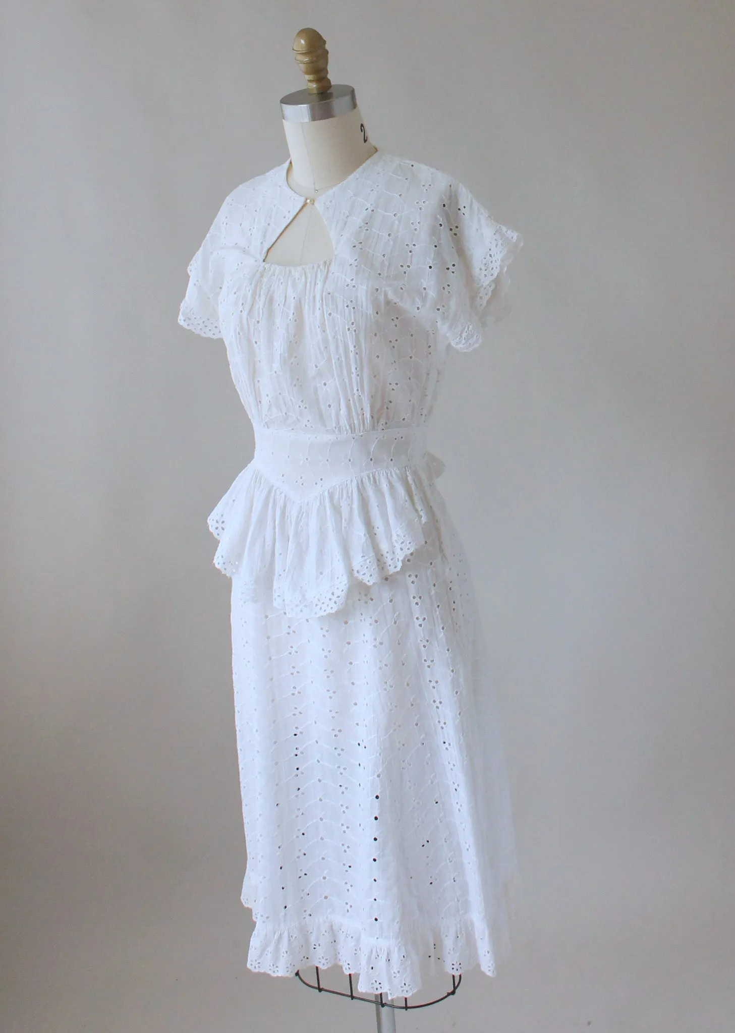 Vintage 1940s White Eyelet Summer Dress