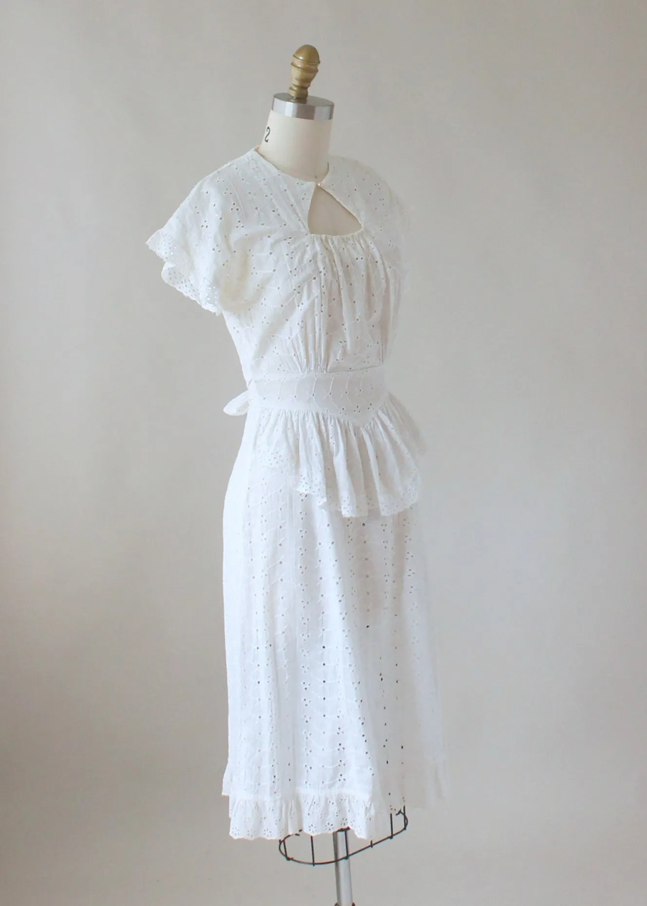 Vintage 1940s White Eyelet Summer Dress