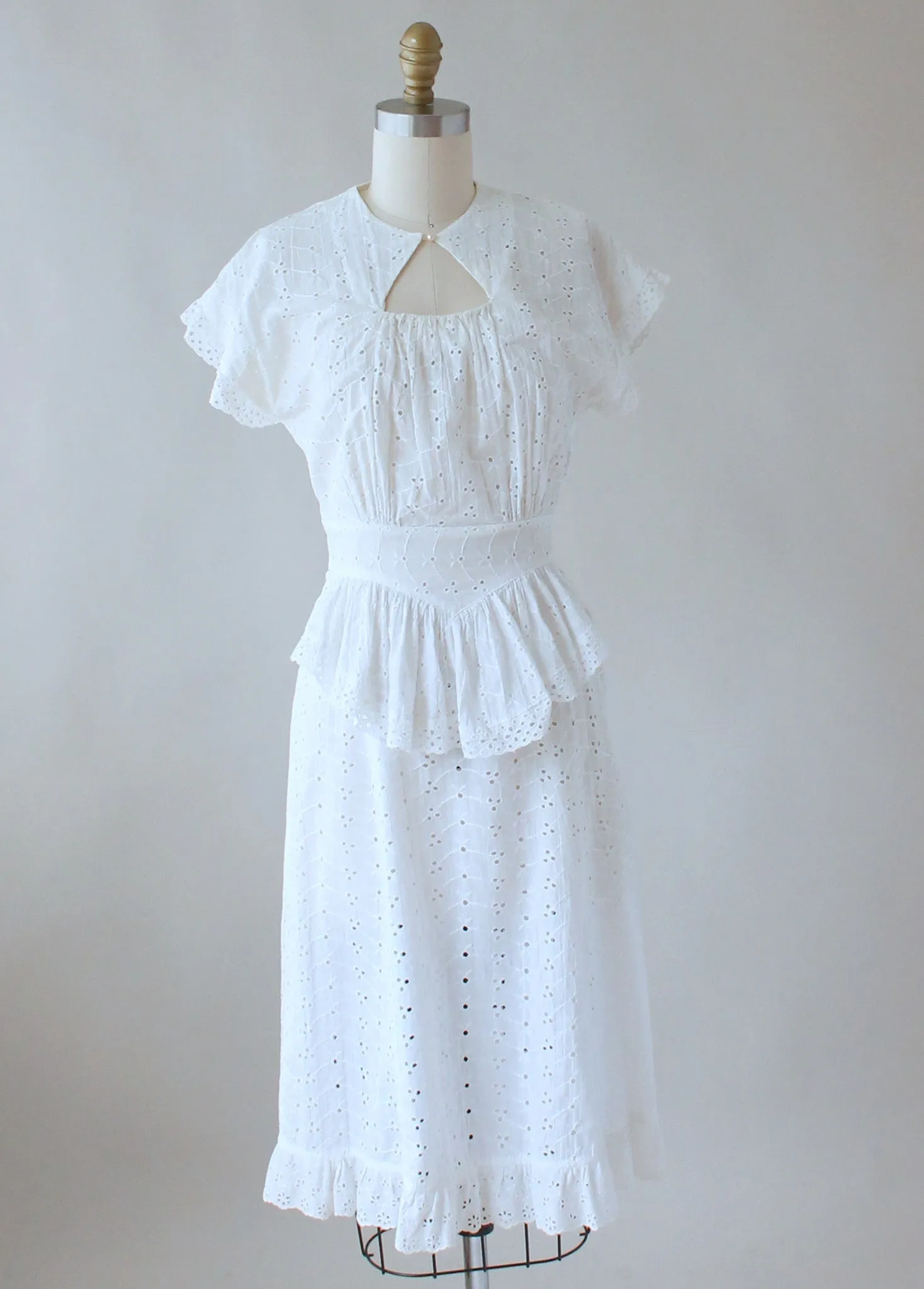 Vintage 1940s White Eyelet Summer Dress