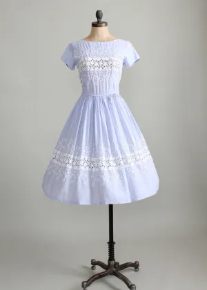 Vintage 1950s Lavender and Lace Cotton Dress