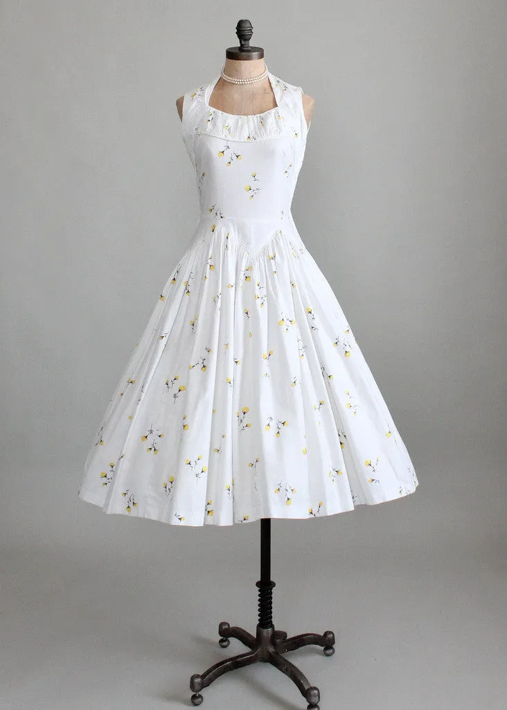 Vintage 1950s White Floral Cotton Sundress