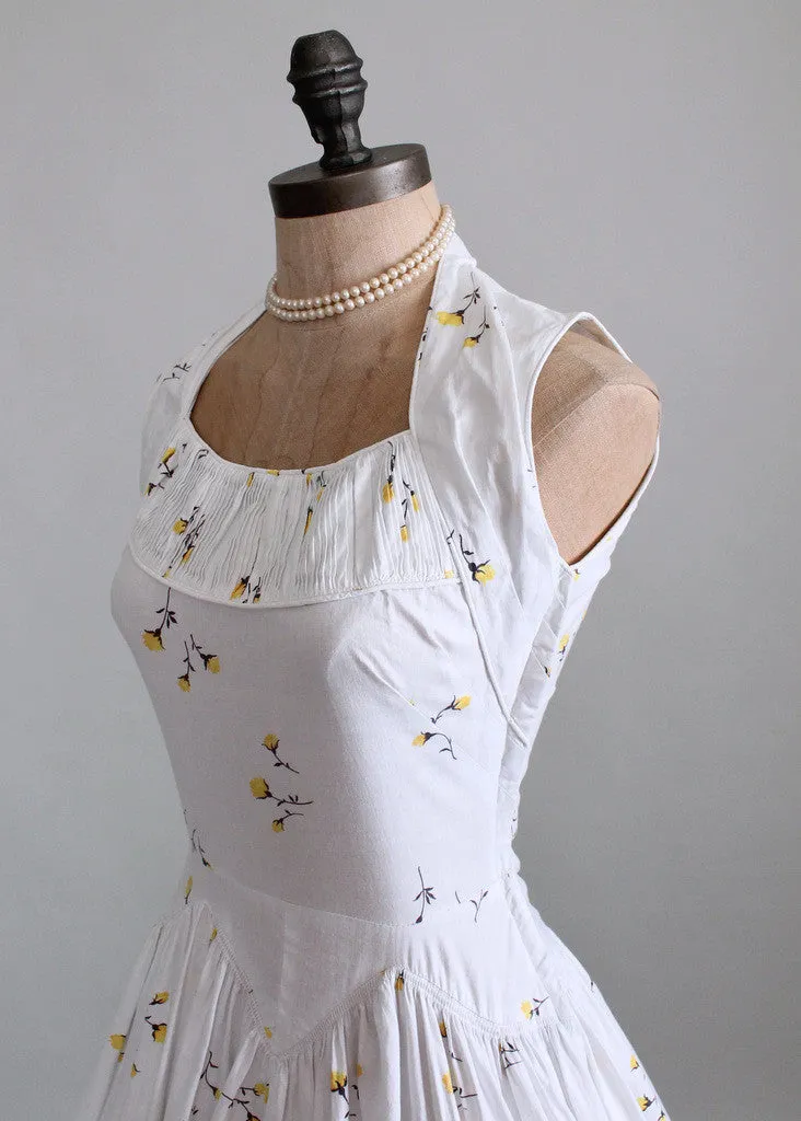 Vintage 1950s White Floral Cotton Sundress