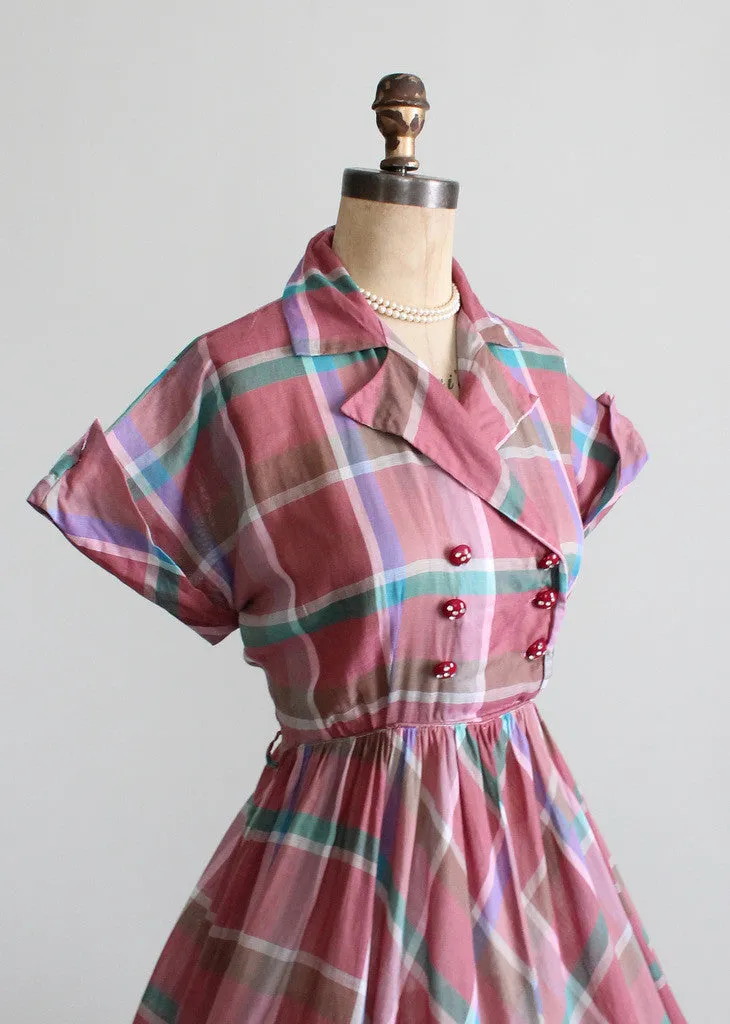 Vintage 1950s Windowpane Plaid Day Dress