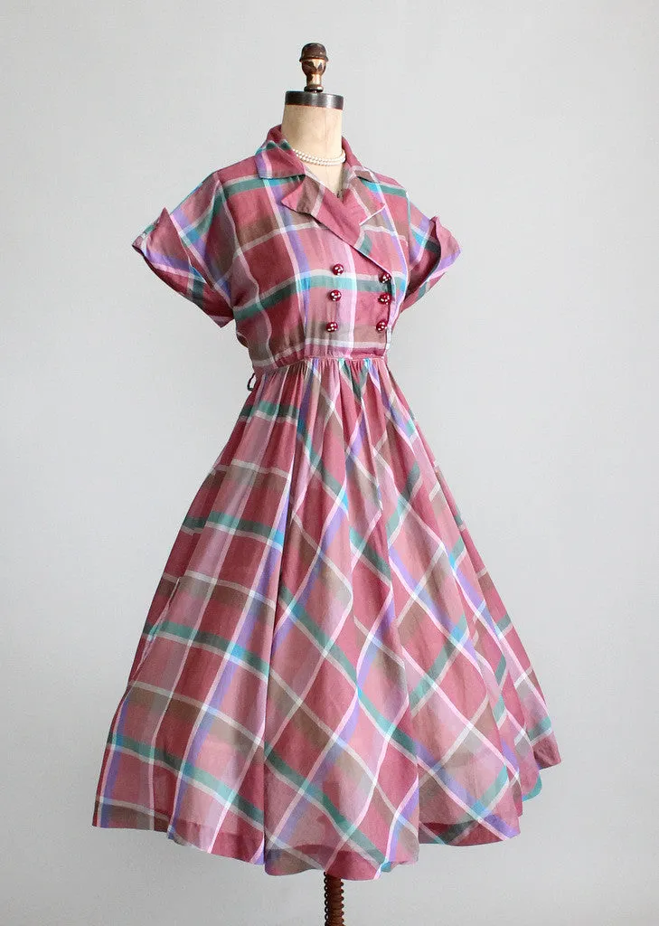 Vintage 1950s Windowpane Plaid Day Dress