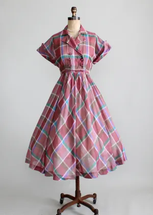 Vintage 1950s Windowpane Plaid Day Dress