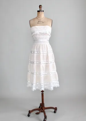 Vintage 1960s Strapless Cotton and Lace Boho Wedding Dress