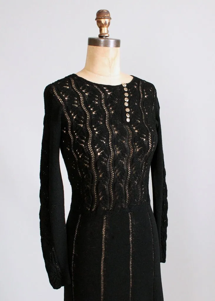 Vintage 1970s Black Knit Asymmetrical Dress