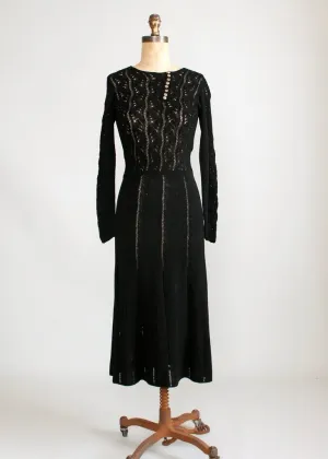 Vintage 1970s Black Knit Asymmetrical Dress