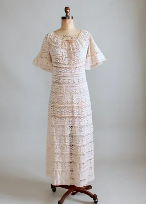 Vintage 1970s Crocheted Caftan Maxi Dress