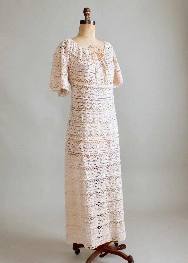 Vintage 1970s Crocheted Caftan Maxi Dress