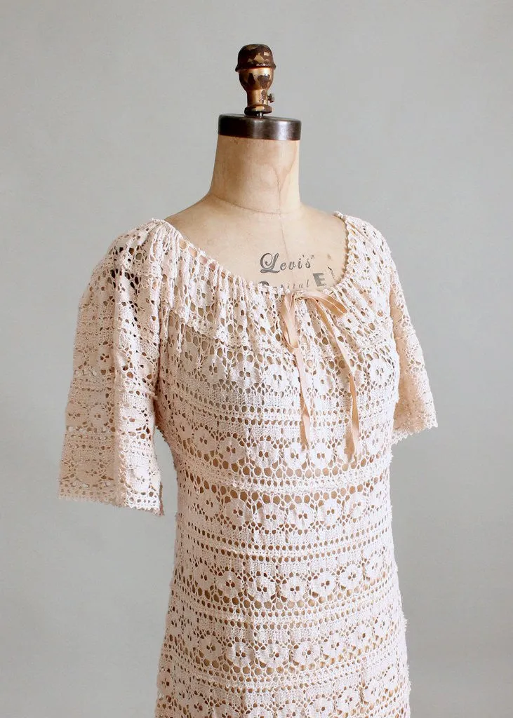 Vintage 1970s Crocheted Caftan Maxi Dress