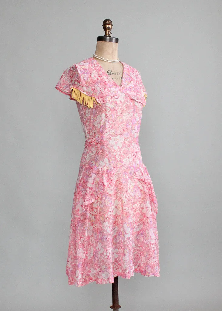 Vintage Early 1930s Bright Floral Cotton Day Dress