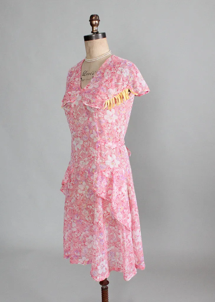 Vintage Early 1930s Bright Floral Cotton Day Dress