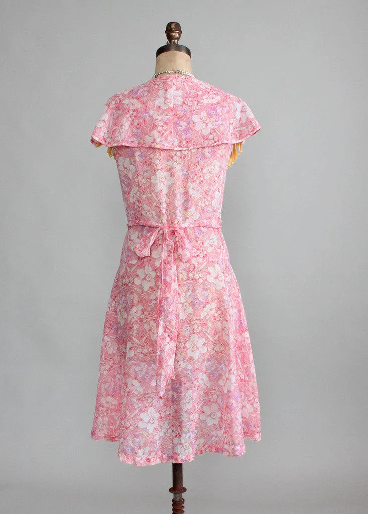 Vintage Early 1930s Bright Floral Cotton Day Dress