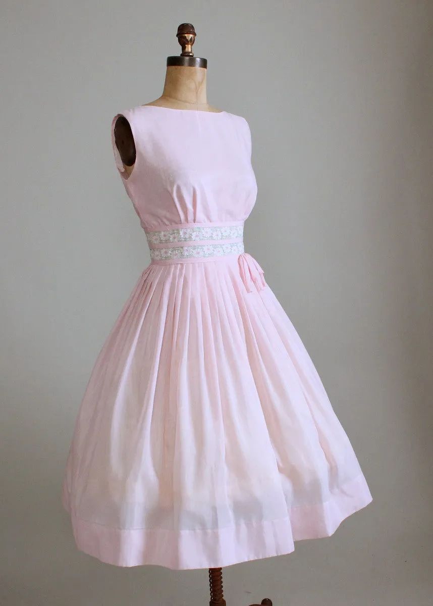 Vintage Early 1960s Flower Waist Pink Day Dress